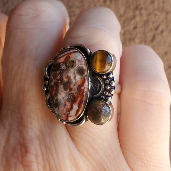New Leopard Skin Jasper & Tiger Eye 925 Silver Ring. - Picture 6 of 9